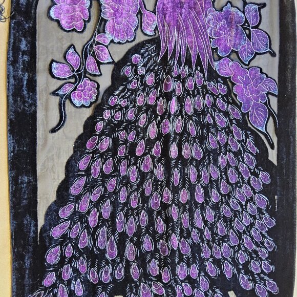 Peacock design black/purple shawl - Picture 2 of 11